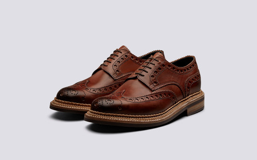 Grenson Archie in Tan Hand Painted Calf Leather - 3 Quarter View