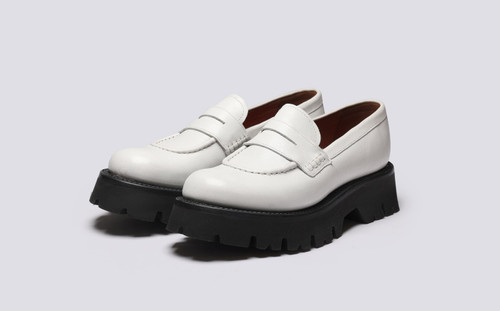 Hattie | Womens Loafers in White Tumbled Leather | Grenson - Main View