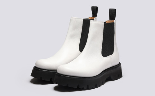 Harlow | Womens Chelsea Boots in White Tumbled Leather | Grenson - Main View