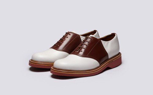 Bellamy | Mens Saddle Shoes in White and Tan | Grenson - Main View