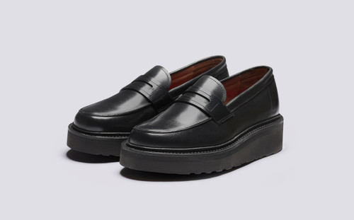 Celeste | Womens Black Loafers with Wedge Sole | Grenson - Main View