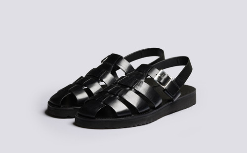 Quincy Mens Sandals in Black Leather Grenson