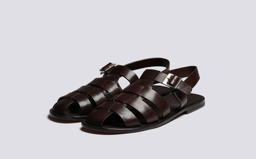 Quincy | Mens Sandals in Dark Brown Leather | Grenson - Main View