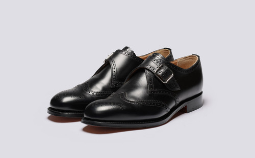 Shrewsbury | Mens Monk Shoes in Black Leather | Grenson - Main View