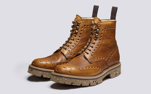 Fred | Mens Brogue Boots in Olive Tanned Leather | Grenson - Main View