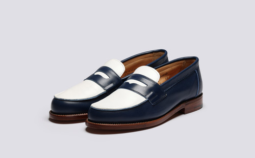 Epsom | Womens Loafers in Navy and White Leather | Grenson - Main View