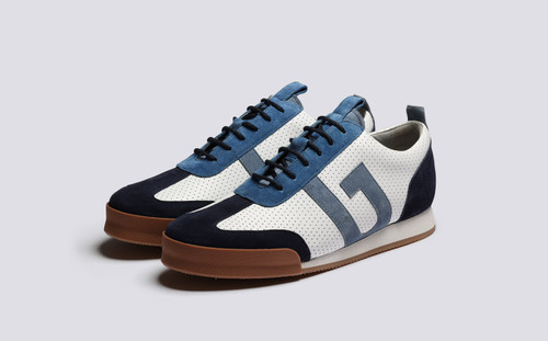Sneaker 51 | Mens Trainers in White with Blue Suede | Grenson - Main View