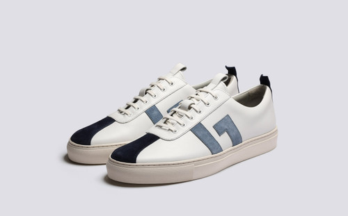 Sneaker 67 | Mens Sneakers in White with Blue Suede | Grenson - Main View