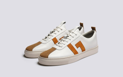 Sneaker 67 | Mens Sneakers in White with Yellow Suede | Grenson - Main View