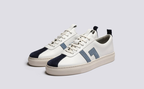 Sneaker 67 | Womens Sneakers in White with Blue Suede | Grenson - Main View