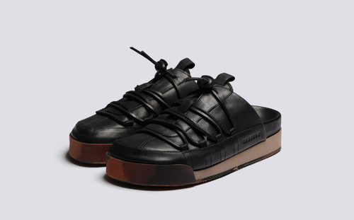 Sneaker 75 | Womens Mules in Black Burnished Nubuck | Grenson - Main View