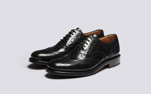 Evangeline | Womens Brogues in Black Leather | Grenson - Main View