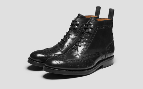 Nelson | Mens Brogue Boots in Black Leather  | Grenson - Main View