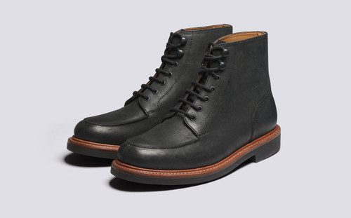 Donald | Mens Derby Boots in Black Nubuck | Grenson - Main View