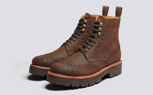 Fred | Mens Brogue Boots in Brown Waxy Leather  | Grenson - Main View