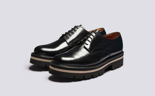 Curt | Mens Derby Shoes in Black Leather | Grenson - Main View