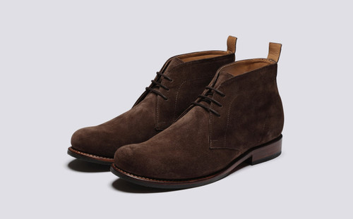 Chester | Mens Chukka Boots in Dark Brown Suede | Grenson - Main View