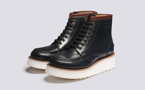Anya | Womens Derby Boots in Black Leather | Grenson - Main View