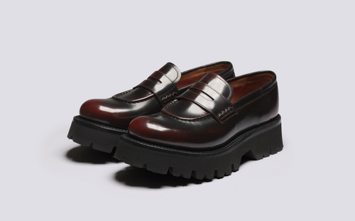 Hattie | Womens Loafers in Burgundy Hi Shine | Grenson - Main View