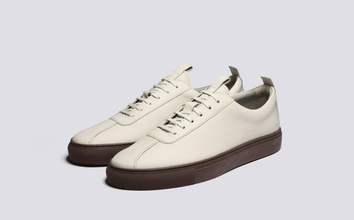 Sneaker 1 | Mens Sneakers in White Rubberised Leather | Grenson - Main View