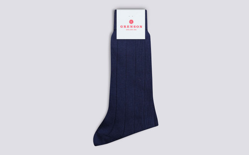 Mens Wide Rib Sock | Blue Cotton | Grenson - Main View