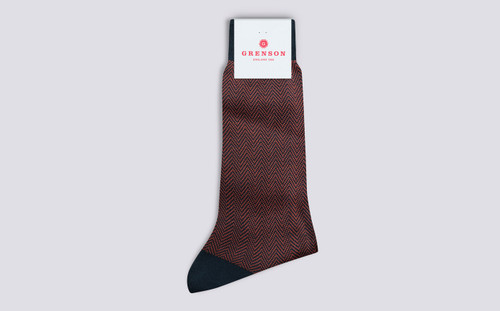 Mens Herringbone Sock | Pink Cotton | Grenson - Main View