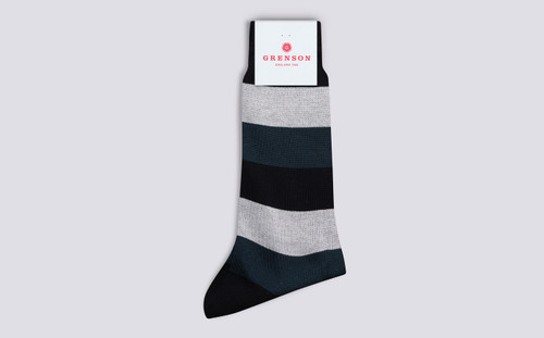 Mens Wide Stripe Sock | Navy Cotton Blend | Grenson - Main View