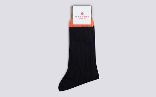 Mens Top Stripe Sock | Navy 100% Cotton | Grenson - Main View