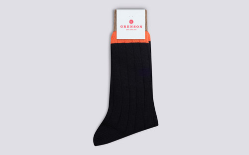 Mens Top Stripe Sock | Navy 100% Cotton | Grenson - Main View Mens Top Stripe Sock | Navy 100% Cotton | Grenson - Main View