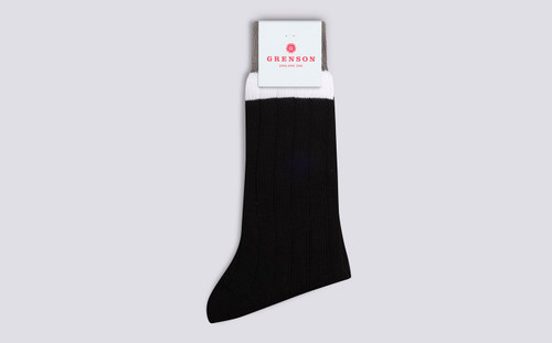 Mens Top Stripe Sock | Black Cotton | Grenson - Main View