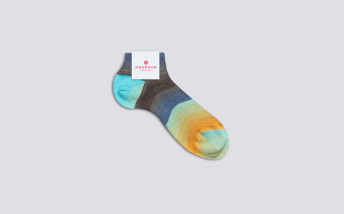 Womens Rainbow Short Sock | Blue Cotton | Grenson - Main View
