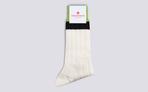 Womens Top Stripe Sock | Green Cotton | Grenson - Main View