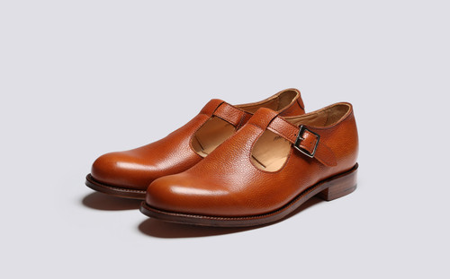 Marylebone | Mens T Bar Sandals in Tan | Grenson  - Main View