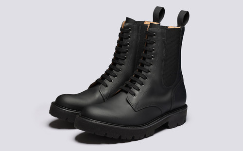 Buckley | Mens Boots in Black Rubberised Leather | Grenson - Main View
