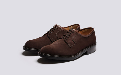 Camden Mens Wholecut Derby in Dark Brown Suede Grenson
