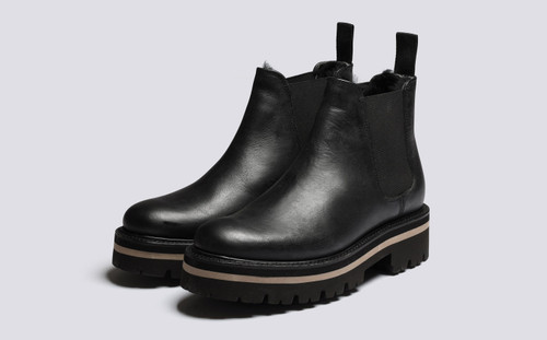 Kim | Womens Chelsea Boots in Black with Shearling | Grenson - Main View