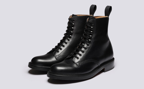 Jude | Mens Derby Boots in Black Leather | Grenson - Main View