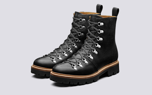 Size UK 10 Grenson Men's Suede Black Newton Flat Lace Up Boots 