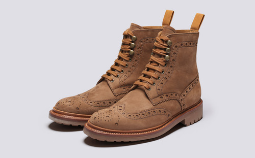 Fred | Mens Brogue Boots in Brown Nubuck | Grenson - Main View