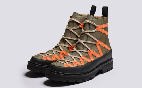Seeley | Mens Hiker Boots in Khaki Canvas | Grenson - Main View