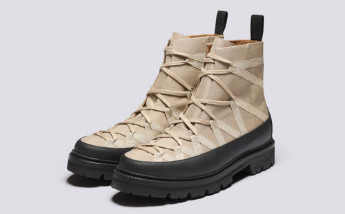Seeley | Mens Hiker Boots in Beige Canvas | Grenson - Main View