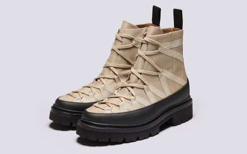 Jeanette | Womens Hiker Boots in Beige Canvas | Grenson - Main View