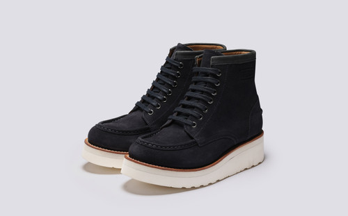 Anya | Womens Derby Boots in Navy Suede | Grenson - Main View
