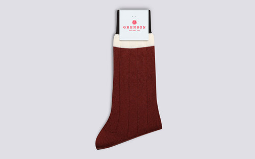 Mens Top Stripe Sock | Brown Cotton | Grenson - Main View