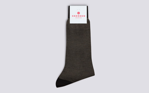 Mens Stripe Sock | Brown Wool | Grenson - Main View
