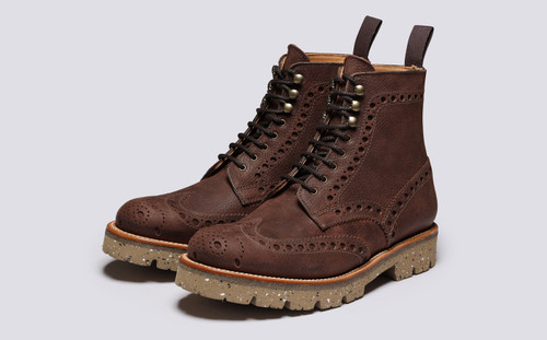 Fred | Mens Brogue Boots in Brown Natural Grain | Grenson - Main View