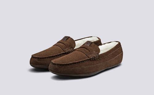 Sly | Men's Slippers in Cigar Suede | Grenson - Main View