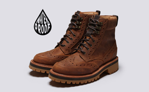 Brady WP Mens Hiker Boots Dark Tan Waterproof Grenson