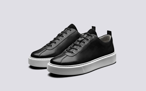 Grenson Sneaker 30 Men's in Black Calf Leather - 3 Quarter View
