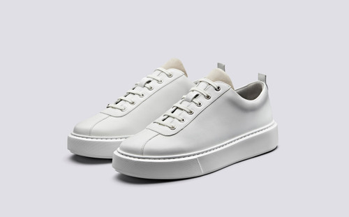 Grenson Sneaker 30 Men's in White Calf Leather - 3 Quarter View